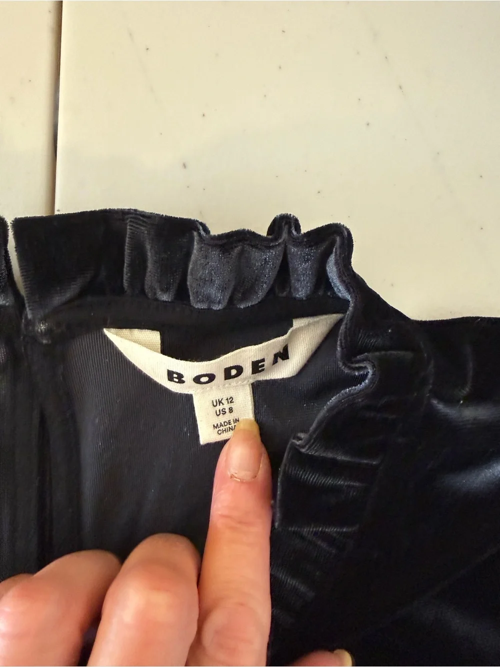 Boden Velvet Frill Trim Long Sleeve Top Black Women’s Size 8